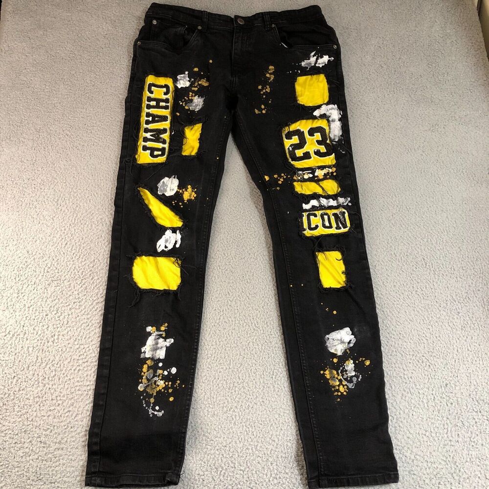 Copper Rivet Jeans Mens 36x34 Black Slim Graphic 23 Icon Champ Jordan Basketball